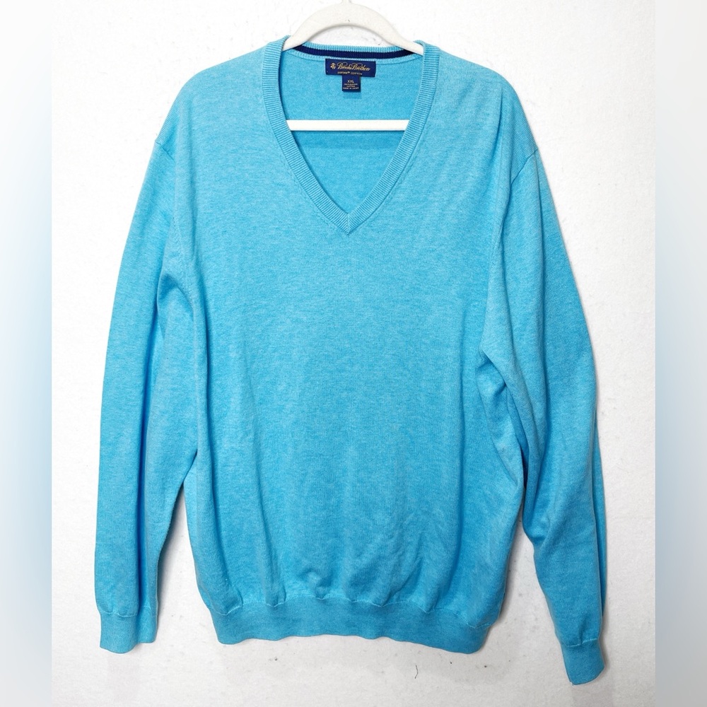 Brooks Brothers Turquoise Blue V-Neck Long Sleeve 100% Supima Cotton Sweater XXL